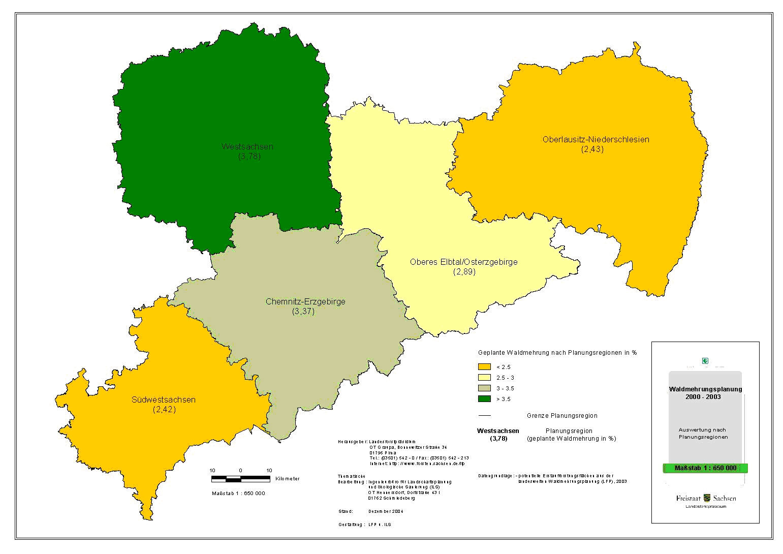 Karte: Auswertung der Waldmehrungsplanung