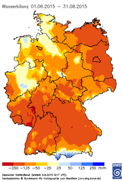 Kartendarstellung der klimatische Wasserbilanz für den Sommer 2015 für Deutschland