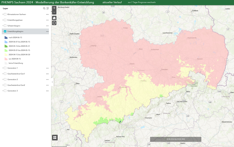 Karte von Sachsen mit roten, gelben und grünen Gebieten