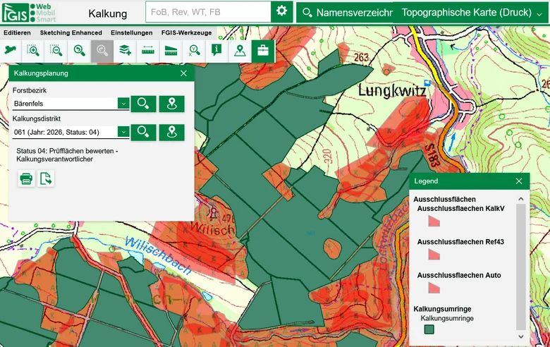 Screenshot der Kalkungsplanung mit FGISonline