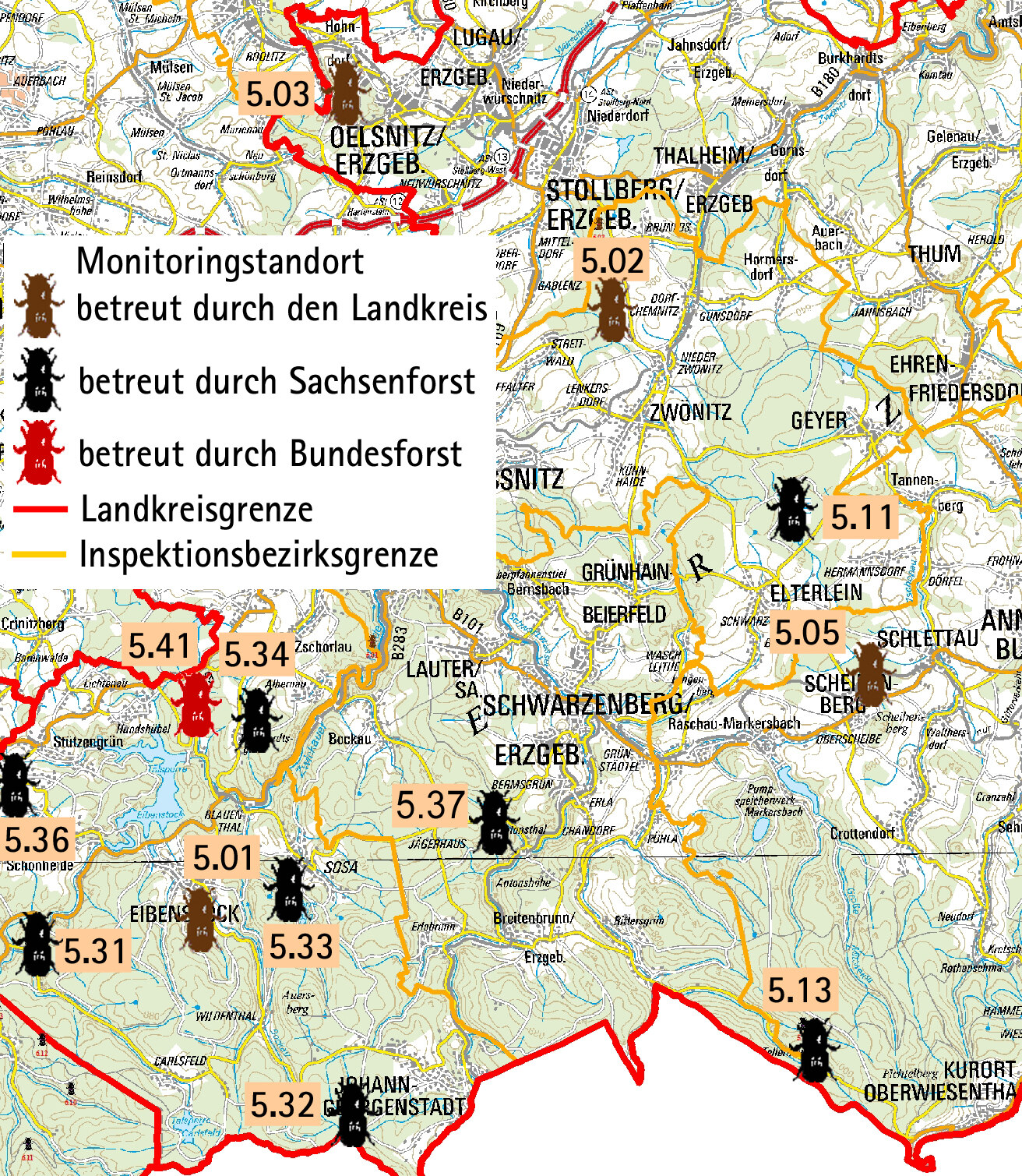 Fallenstandorte im Landkreis Erzgebirgskreis, westlicher Teil