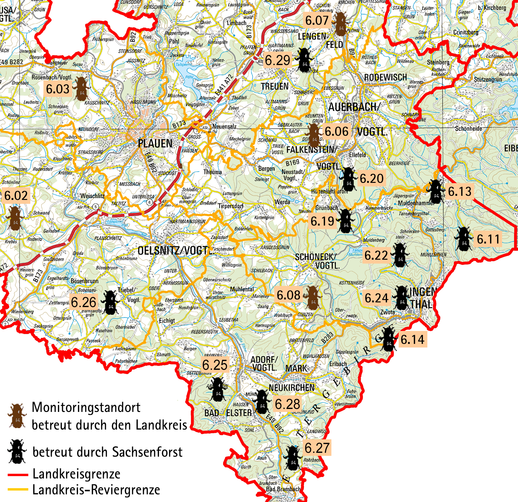 Übersichtskarte mit den Monitoringstandorten