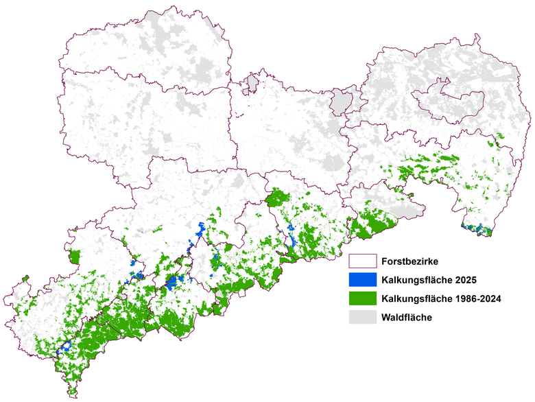 Übersichtskarte mit eingezeichneten Kalkungsflächen