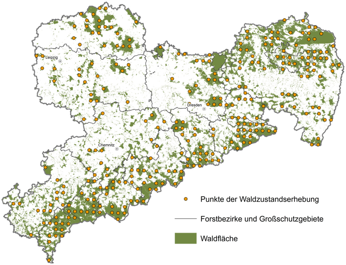 Sachsen-Karte mit den Kontrollpunkten der WZE