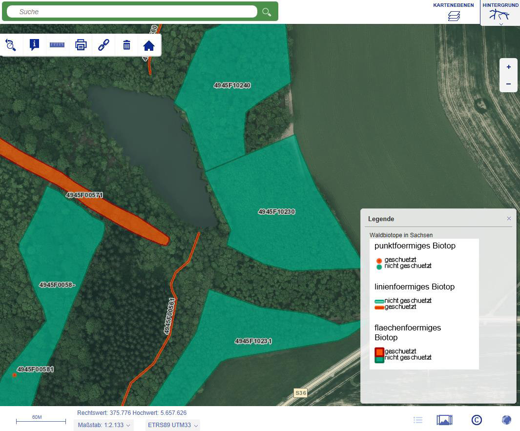 Screenshot des Kartenviewers Waldbiotope