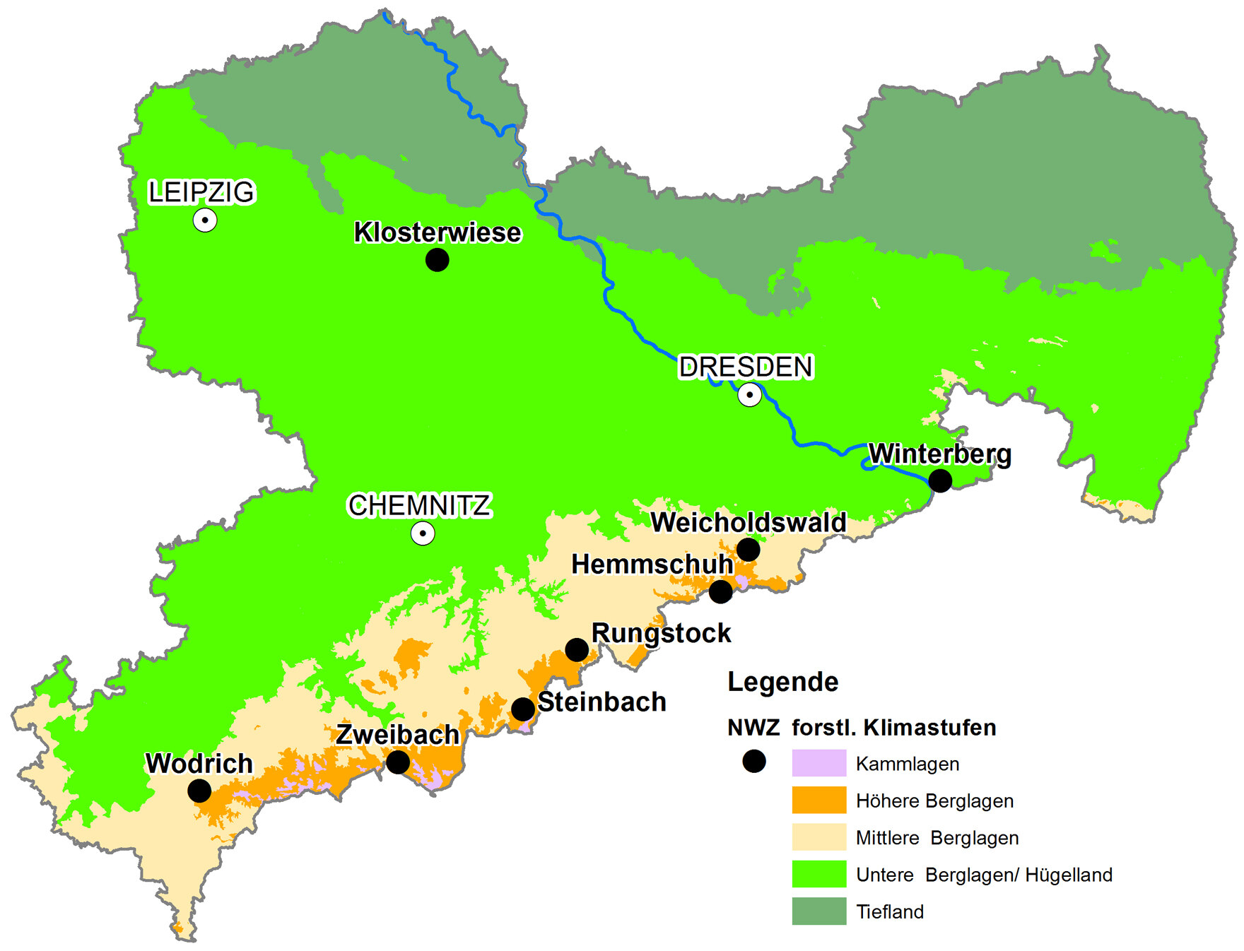 Karte: Naturwaldzellen in Sachsen