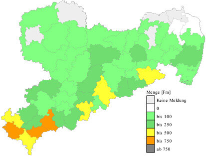 Karte der regionalen Befallsholzmengen 2012