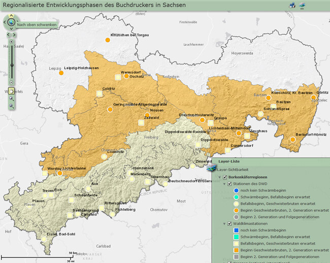 Sachsenkarte mit entsprechend gefärbten Regionen