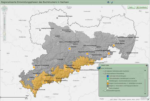 Sachsenkarte mit entsprechend gefärbten Regionen