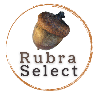 Logo mit einer Eichel und dem Schriftzug RubraSelect in einem Kreis