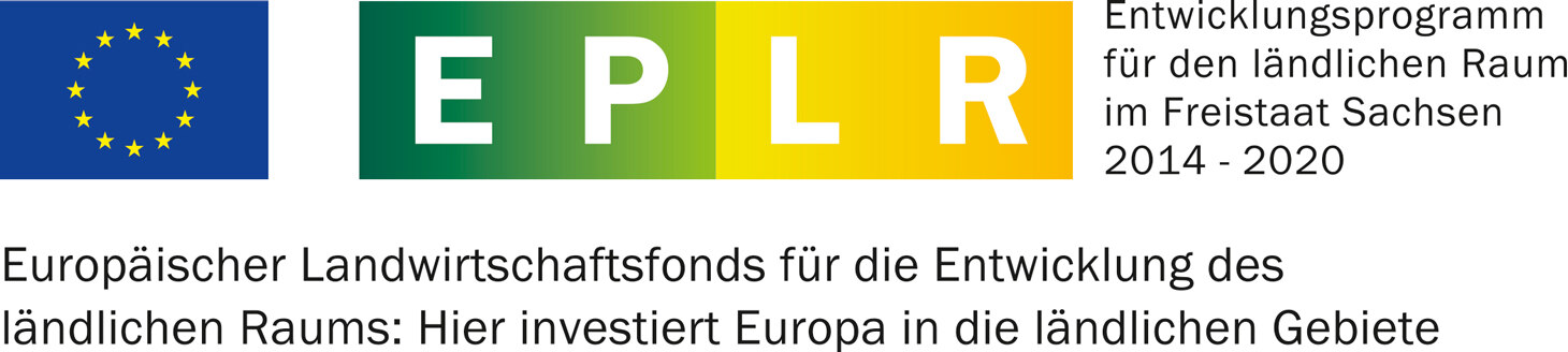 Logos von EU Und dem Entwicklungsprogramm für den ländlichen Raum im Freistaat Sachsen 2014-2020.